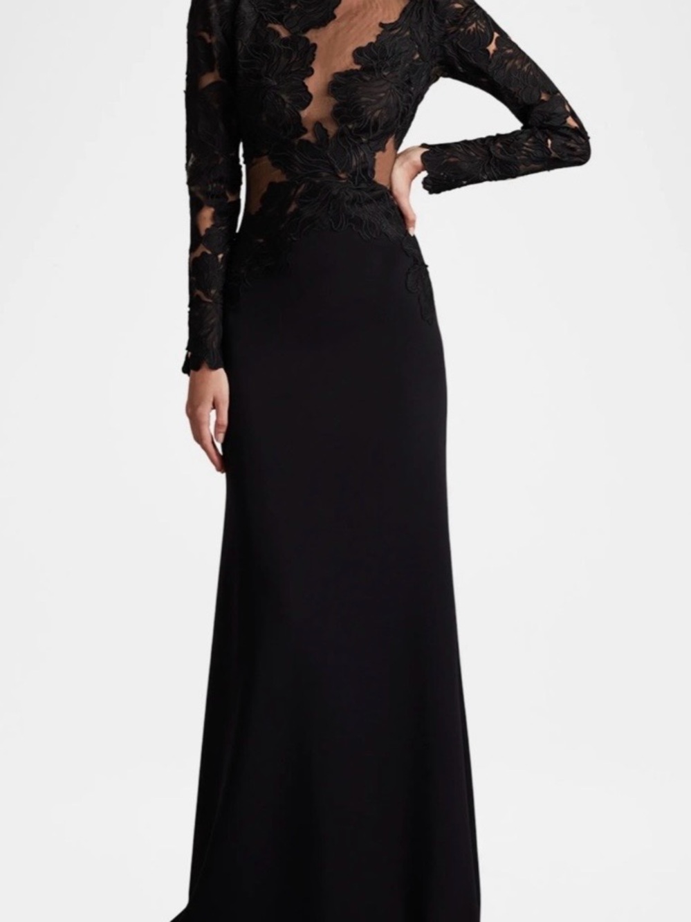Tadashi Shoji Black Long-Sleeve Lace-Back Evening Gown